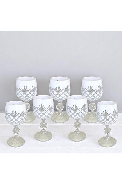 Kristal Market Handmade Crystal Footed Decorative Presentation Set Coffee Side Liquor Water Glass Set of 6