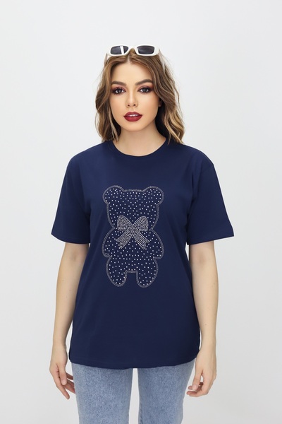 CMC Taşlı Ve Baskılı Kompak Penye Bisiklet,sıfır Yaka Tşort