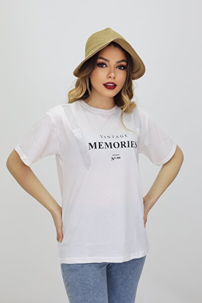 CMC دراجة من القطن الممشط المضغوط مع أحجار وطباعة، تي شيرت برقبة دائرية