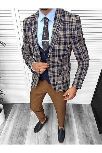 dehaine Men's jacket, slim fit, checked, 13197, brown