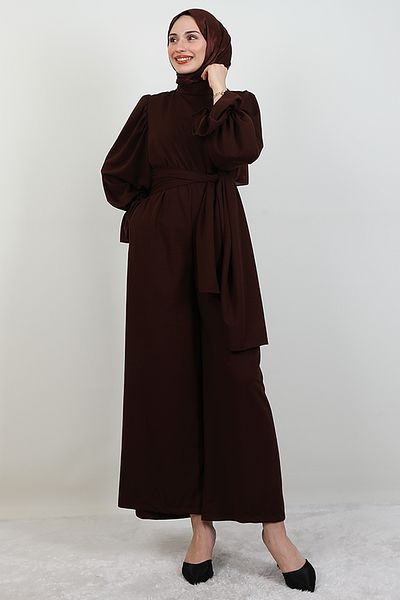 GİYZAMİLA Thick Belted Jumpsuit Bitter Brown
