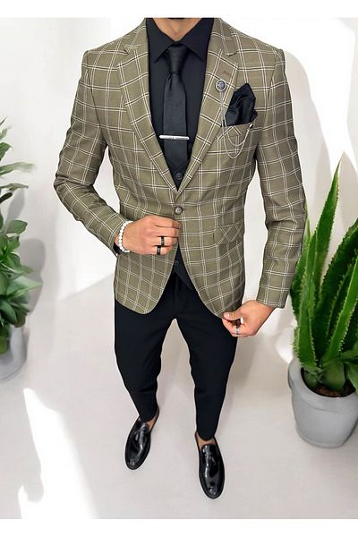dehaine Men's slim fit checked jacket, 875, brown