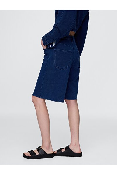 GAP Kadın Lacivert 11" Mid Rise Fransız Havlu Kumaş Denim Şort