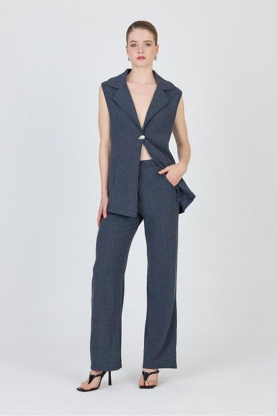 Rays Blue Sleeveless Vest and Wide Leg Pants Set 1490