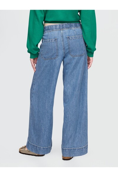 GAP Kadın Mavi Mid Rise UltraSoft Pileli Baggy Jean Pantolon