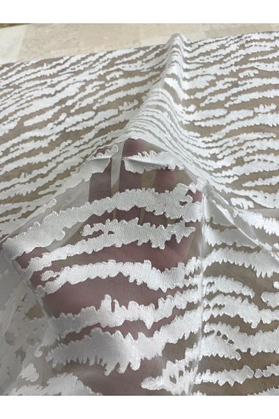 METERİAL White Patterned Transparent Burnt Fabric – 140 cm Width |   Modern Zebra Textured