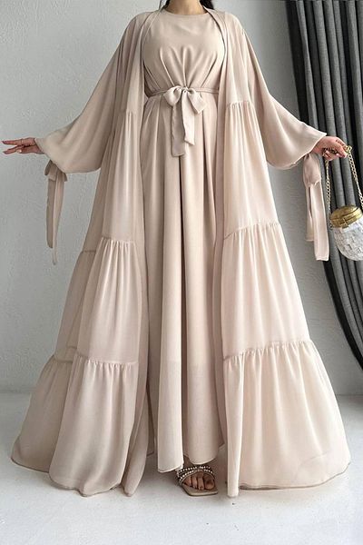 MELEK ARAZ Комплект Hena Premium Chiffon Abaya – Бежов