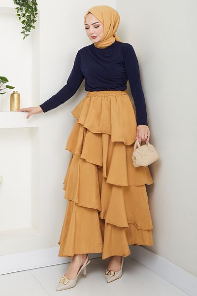 InStyle Fusta modală lungă cu volane Camel
