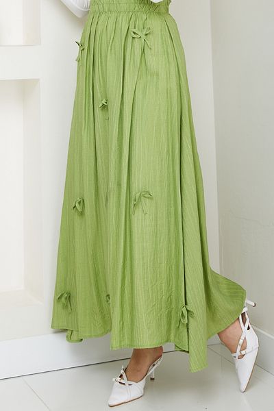 InStyle Bow Detail Elastic Waist Pistachio Green Skirt