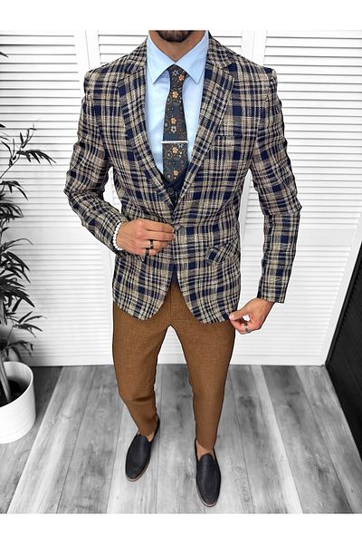 dehaine Men's jacket, slim fit, checked, 13197, brown