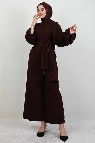 GİYZAMİLA Thick Belted Jumpsuit Bitter Brown