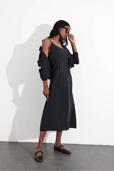 5in1Canpolat Black Shirt Dress Double Suit 51153