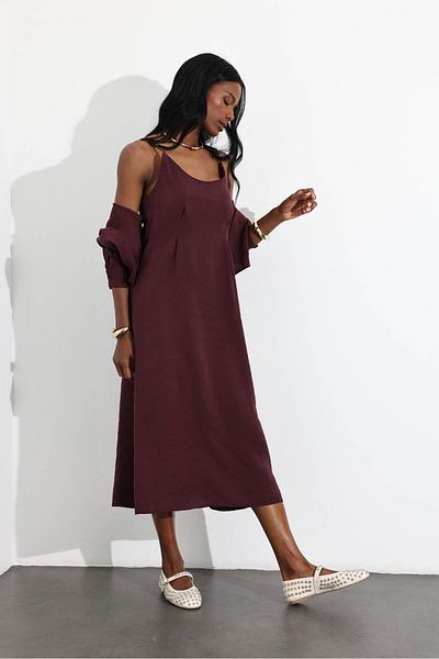 5in1Canpolat Plum Shirt Dress Double Set 51153