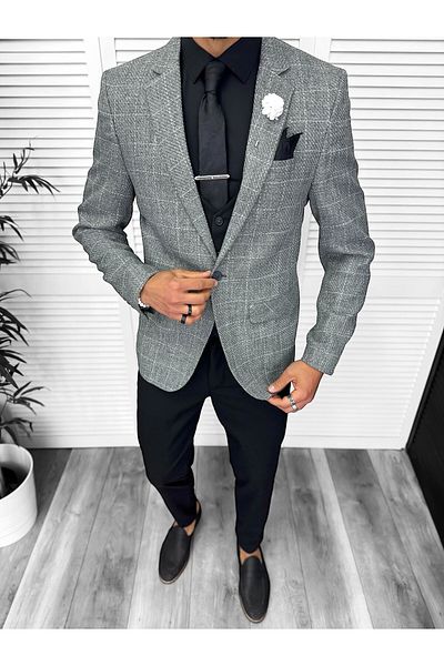 dehaine Men's jacket, slim fit, checked, 13198, gray