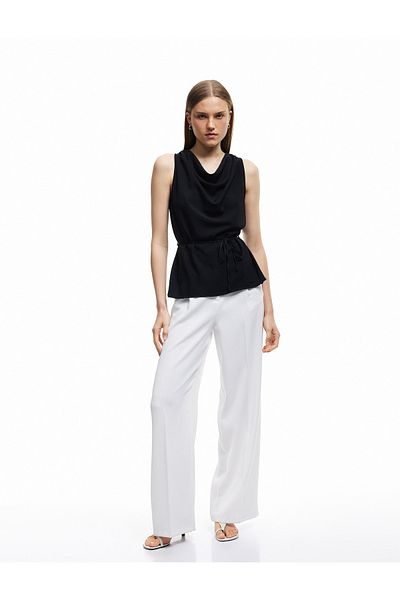 Koton Aerobin Fabric Waist Tie Detail Degaje Collar Sleeveless Blouse