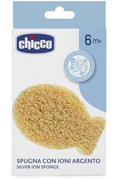 Chicco إسفنجة أطفال بأيونات الفضة، إسفنجة ناعمة ولطيفة على البشرة الحساسة، مضادة للبكتيريا