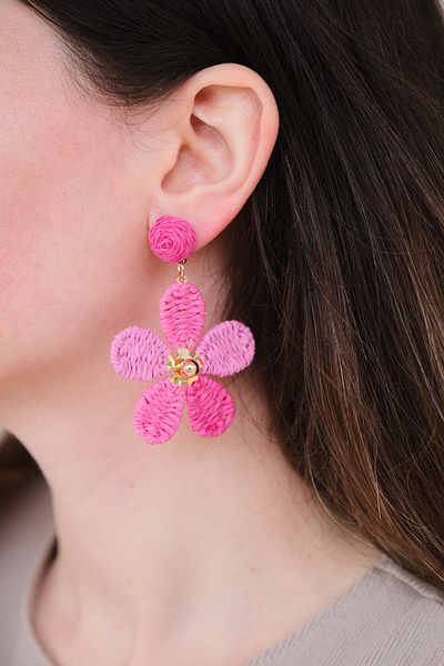 AURRARİ Purple Pink Straw Plated Dangle Daisy Exclusive Earrings