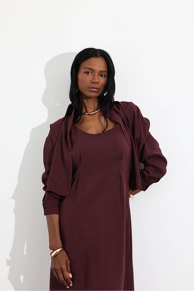 5in1Canpolat Plum Shirt Dress Double Set 51153