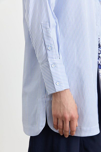 Nihan Fabric Mixed Striped Poplin Tunic Blue