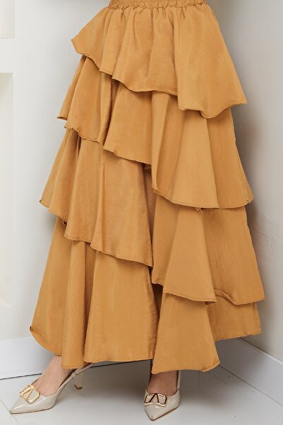 InStyle Βολάν Πολλαπλές Μακριές Μοντάλ Φούστα Camel