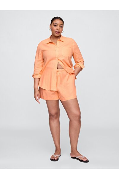 GAP Kadın Turuncu Bağcıklı Keten Karışımlı Şort