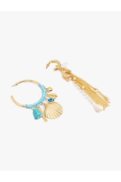 Koton Summer Themed Charm Dangle 2-Piece Hoop Earrings Set - Koton X Melis Ağazat