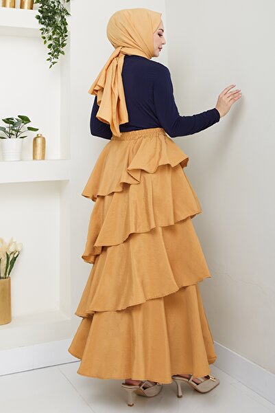 InStyle Βολάν Πολλαπλές Μακριές Μοντάλ Φούστα Camel