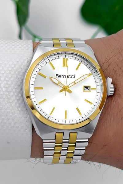 Ferrucci Men's Wrist Watch, Steel Band & Special Design, 3Atm Water Resistant Silver-Gold Sdfer159