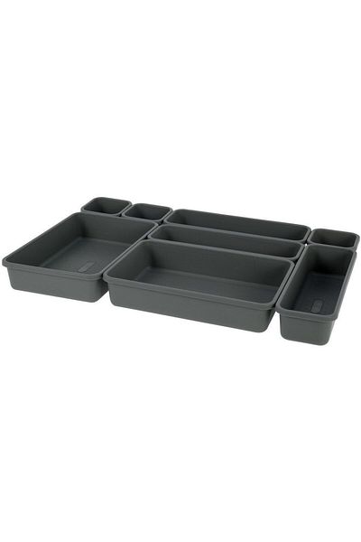 Excellent Houseware Grey storage box set for Excellent drawer, plastic, 8 pieces