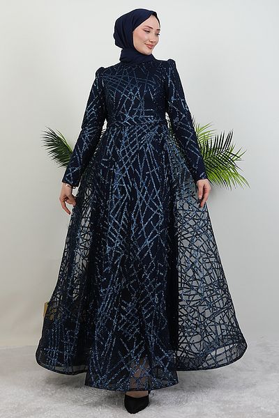 GİYZAMİLA Βραδινό φόρεμα Cansu Glitter Navy Blue