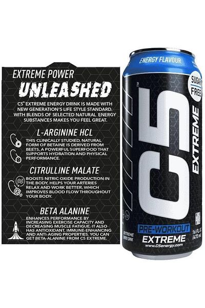 C5 Energy Extreme Drink Energy Flavour Pre-Workout, 200mg Caffeine, Sugar Free, (Box of 12)