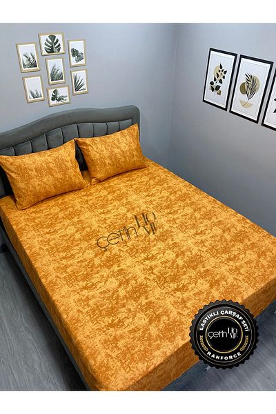 Çetinhome Fabric Elastic Sheet Set Double and King Size Shadow Amber