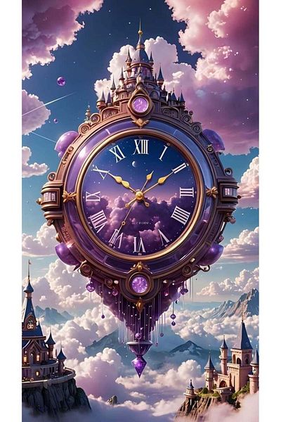 pixartsanat Purple Clock Pixart Art Diamond Mosaic Painting 50X70