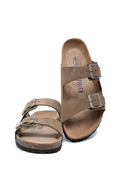 Kifidis K14943 Kifidis Soft Step Women's Double Banded Cork Slippers 36-41 Tan/Mink Suede