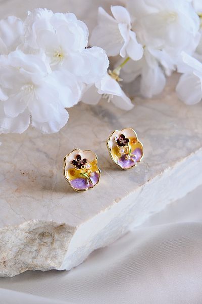 AURRARİ Viola Gold Purple Yellow White Pearlescent Pearl Drop Earrings