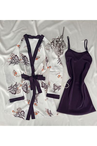 MH Moony Homewears Set de 2 cămăși de noapte din satin Typhoon Plum Diamond