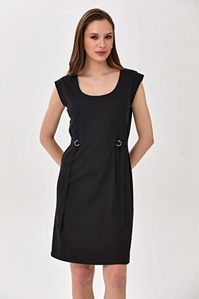 İKİLER U Yaka Toka Detaylı Elbise 025-2520