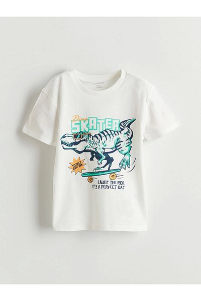 LC Waikiki Lcw Kids Ecru Dinosaur Printed Boys' T-Shirt and Shorts Pack of 2