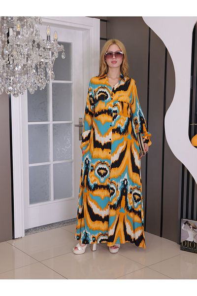 MISS MERCAN Buttoned Patterned Cotton Viscose Dress Summer Hijab Dress (Wide Fit)