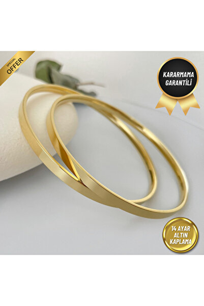 nerora Paslanmaz Çelik 2li Ajda Bilezik Kalın 14 Ayar Altın Kaplama (Kararmam...