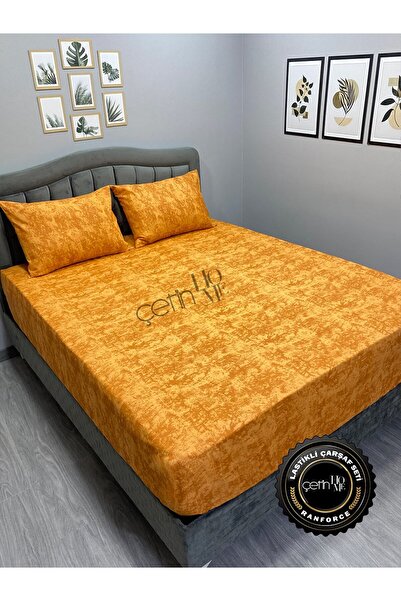 Çetinhome Fabric Elastic Sheet Set Double and King Size Shadow Amber