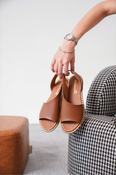 Moda Değirmeni Tan Skin Thick Single Strap Open Edge Thin Sole Daily San Md1095-123-0002