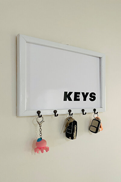 Sapphireworks Beyaz Çerçeveli KEYS Yazılı Duvar Askılı Anahtarlık Dekoratif A...
