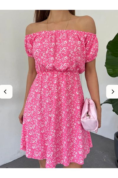 MODA "Off-The-Shoulder Floral Print Mini Summer Dress - Pink"