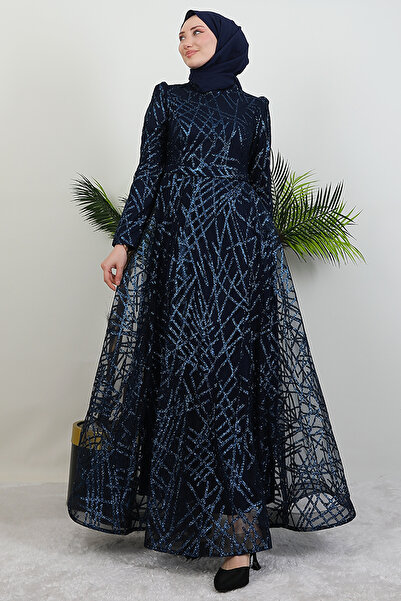 GİYZAMİLA Βραδινό φόρεμα Cansu Glitter Navy Blue