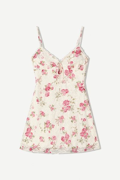 Bershka Printed blonde lace strappy mini dress