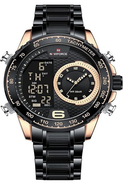 Naviforce Watch for Men Dual Display Digital Quartz Watches Multifunctional Business Stainless Steel