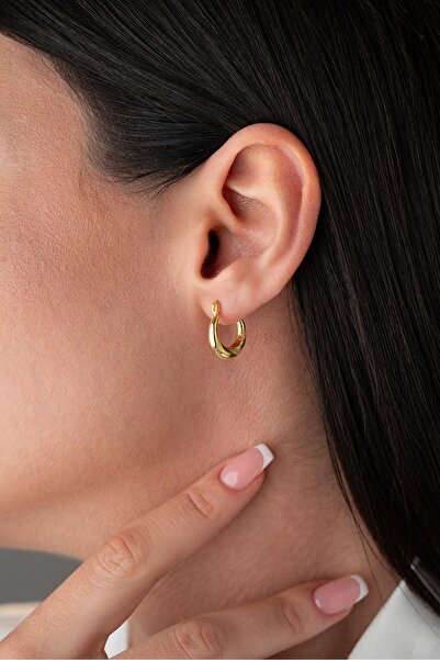 Nereze 925 Ayar Gümüş Gold Rengi Noktalı 15 mm Şarnel Küpe