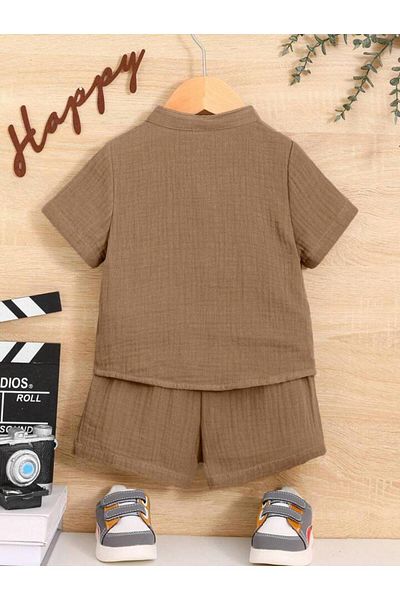 Bubito Stylish Cotton 2-Piece Summer Shorts Set with Muslin Pockets - Brown