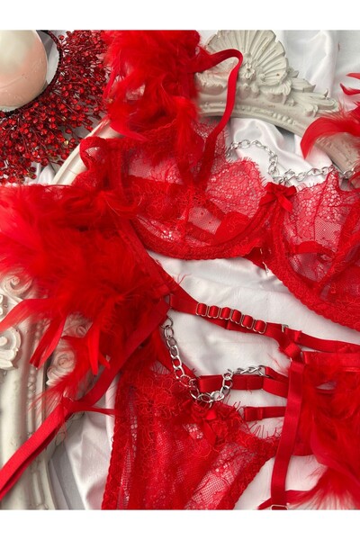 Delar Luxury Set de lenjerie cu jartieră Clara Red